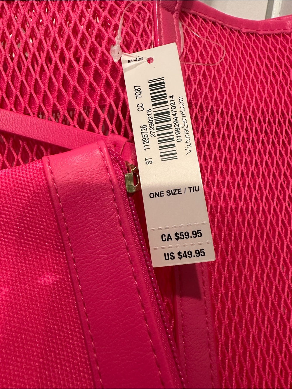 Victoria's Secret Bright Pink Mesh Tote with Matching Pouch - Picture 2 of 2